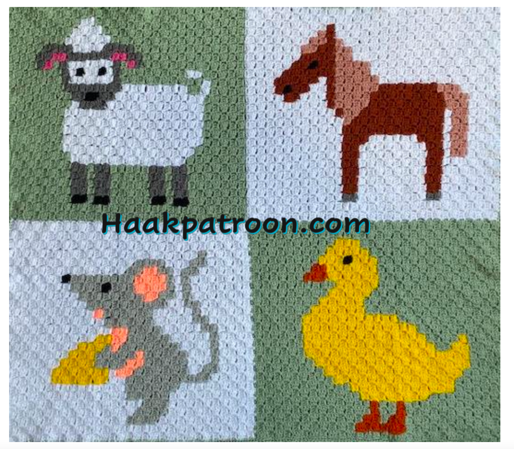 Haakpatroon voor babydeken/boxkleed met dieren 110cm x 115cm (B4)