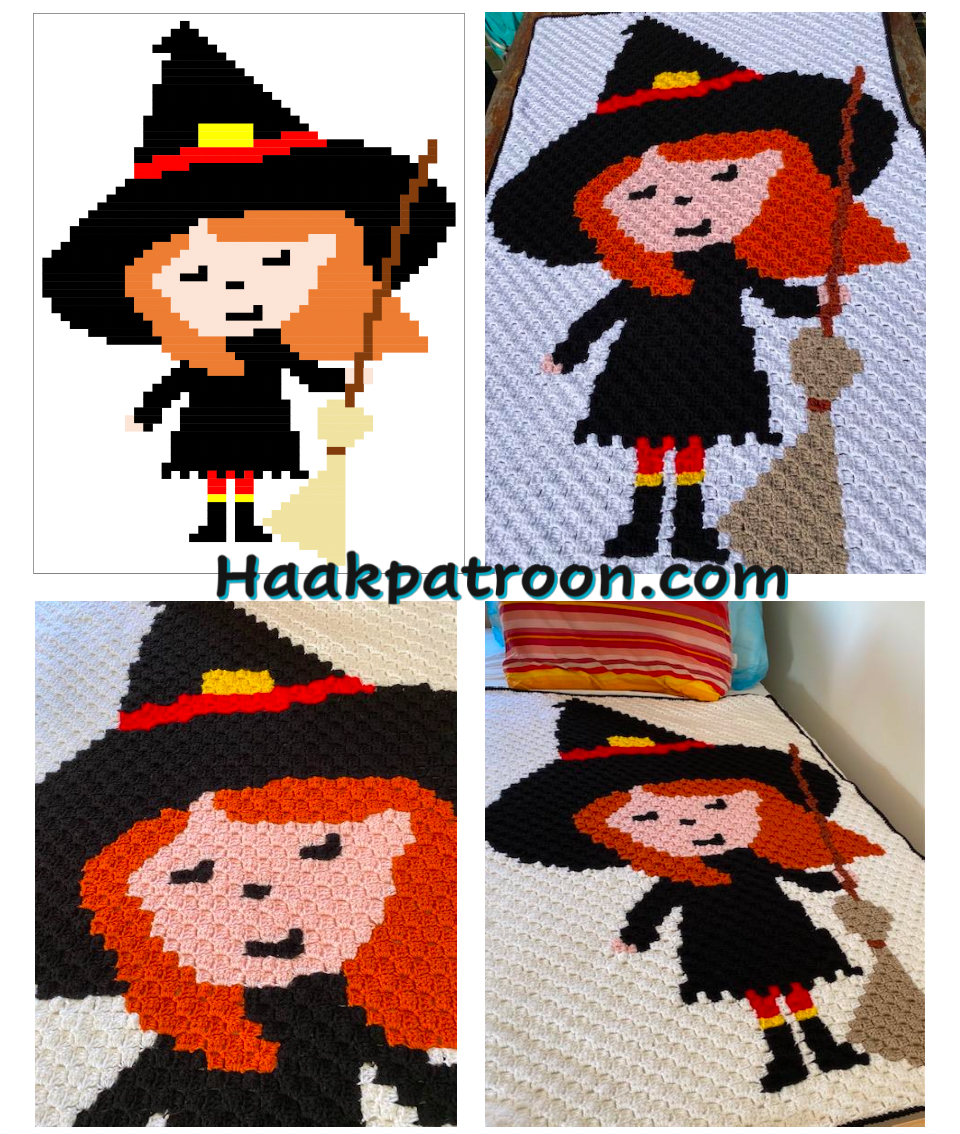 Haakpatroon voor meisjesdeken met Heksje 90cm x 137cm (D7)