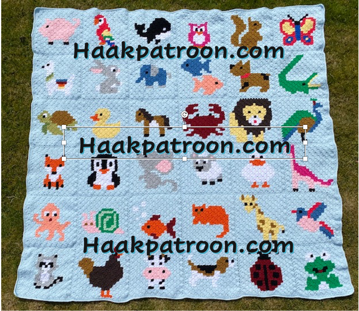Haakpatroon dieren lapjesdeken, 140cm x 140cm, 36 delig (L2)